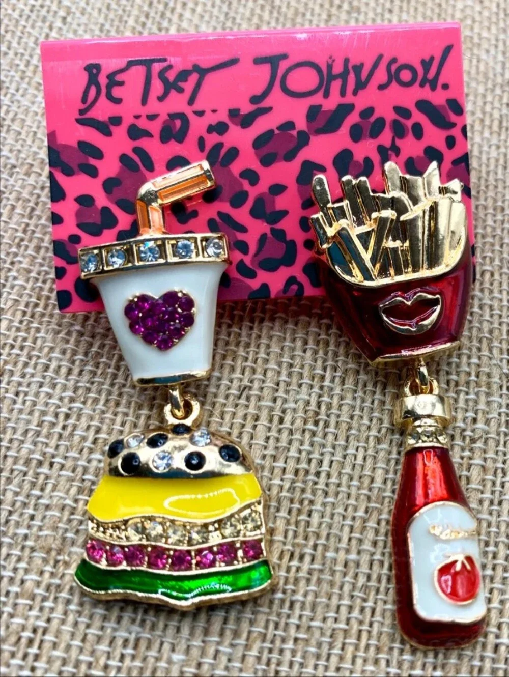 Betsey Johnson Asymmetrical Multicolor Fast Food Dangle Earrings
